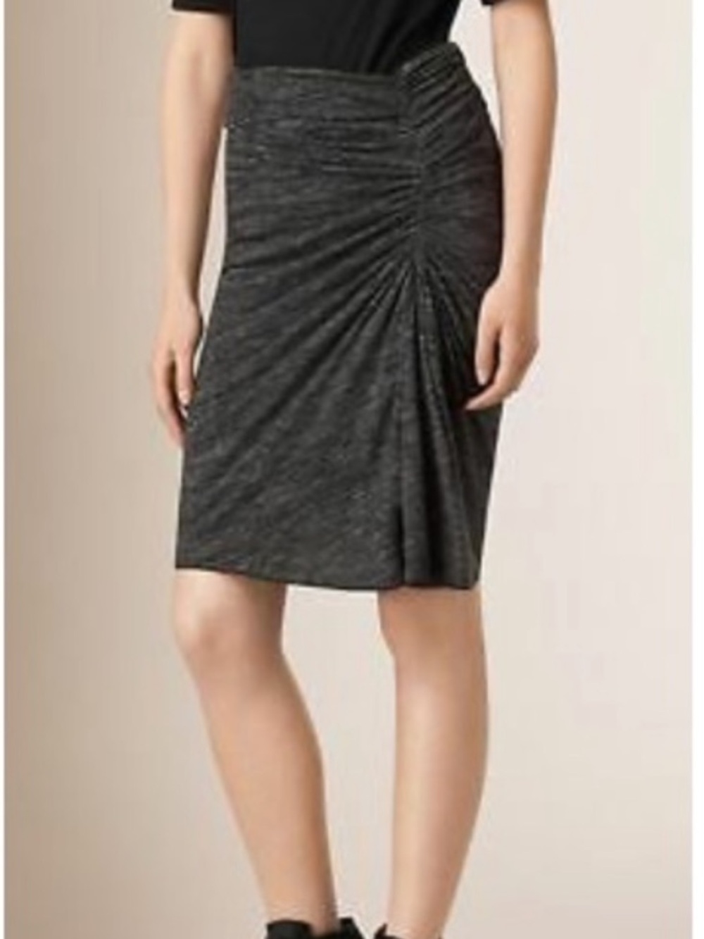 Burberry Brit Knit Skirt Grey Melange Waist And Front Ruching Med Quiet Luxury